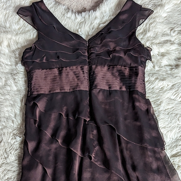 Final Price Adrianna Papell Occasions Long Irri Tiered Chiffon Petal Dress Brown - Picture 12 of 15